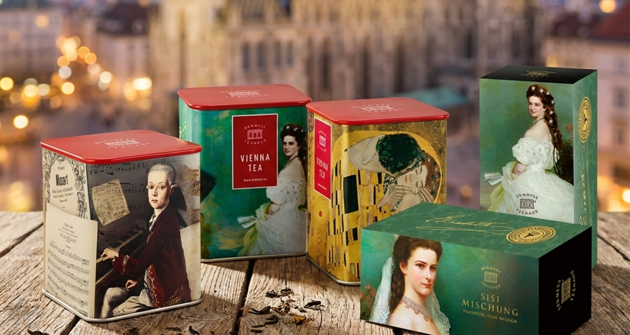 Souvenirdosen und Souvenirtee  im Hintergrund der Stephansdom
